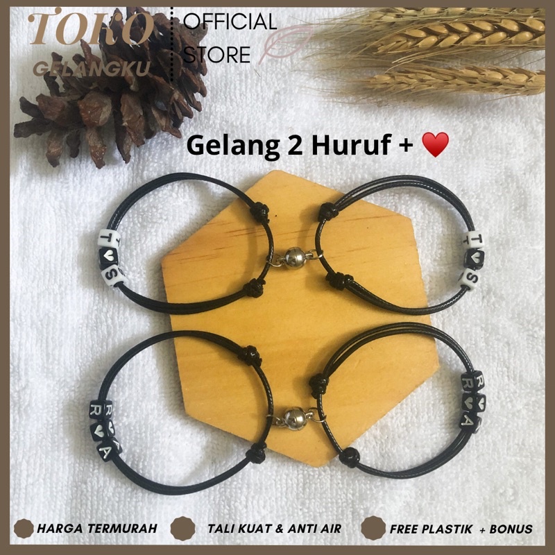 (2 Gelang) Gelang couple magnet Inisial dan Love / Gelang Tali Pria Wanita Keren