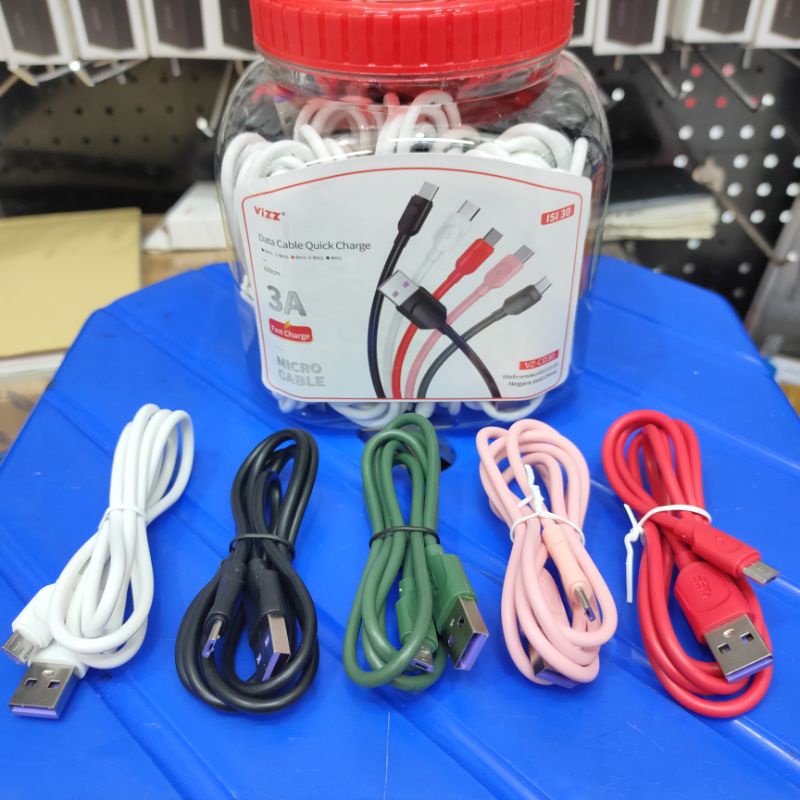 Kabel Data Vizz CD30 3A Fast Charging Micro USB 1Meter 1Toples Isi 30Pcs