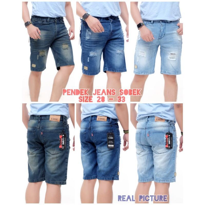 Celana pendek pria jeans sobek cowok distro
