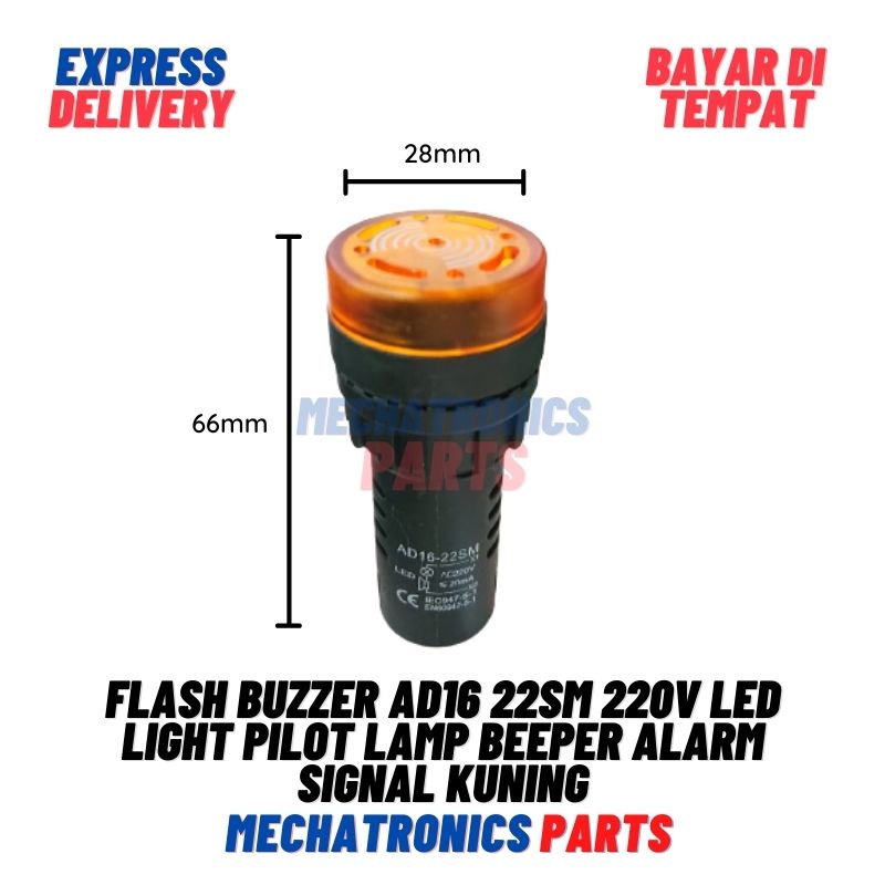 Flash Buzzer AD16 22SM 220V LED Light Pilot Lamp Beeper Alarm Signal Kuning