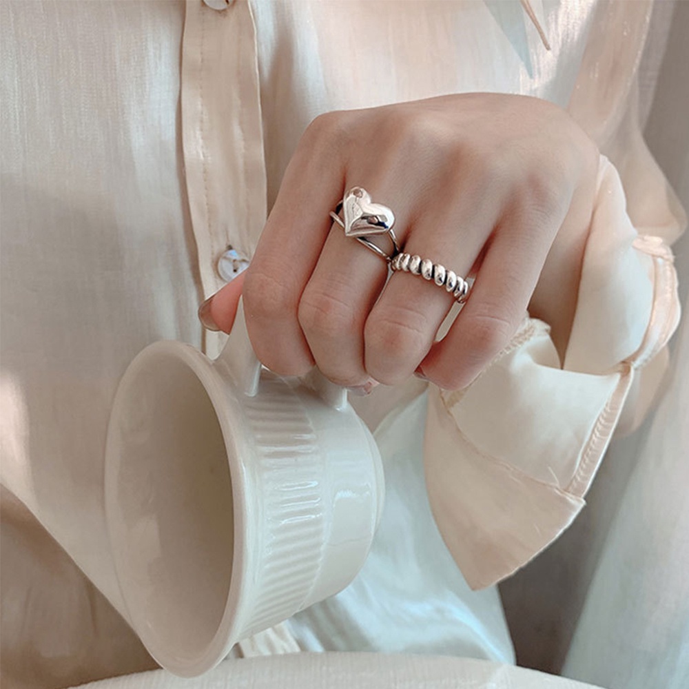 MXBEAUTY Accessories Open Ring Fashion Couple Rings Heart Rings Twist Love Heart Silver Plating Gifts Handemade Thai Silver Fashion Jewelry