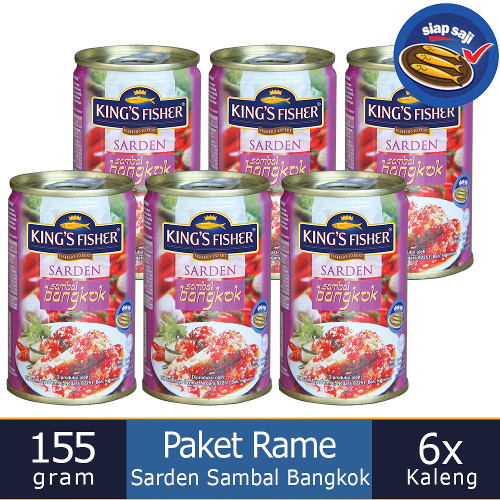 

King's Fisher Paket 6 pcs Sarden mini rasa saus bangkok Makanan Kaleng 155 gr