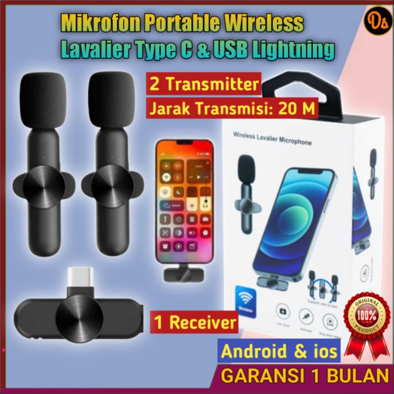 PROMO Mic HP Microphone HP Mikrofon Portable Wireless Lavalier Mic USB Type-C &amp; iOS Mic external hp Mic handphone mic wireless hp microfon hp microphone clip on wireless mic untuk microphone vlog hp microfon youtuber mic usb mic android 7CSK0CBK 7CSK0DBK