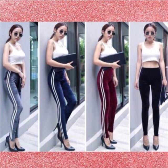 RESTOCK JC Legging Bludru List white / LEGGING BLUDRU WANITA KEKINIAN Import 100% (Ada 5 warna)