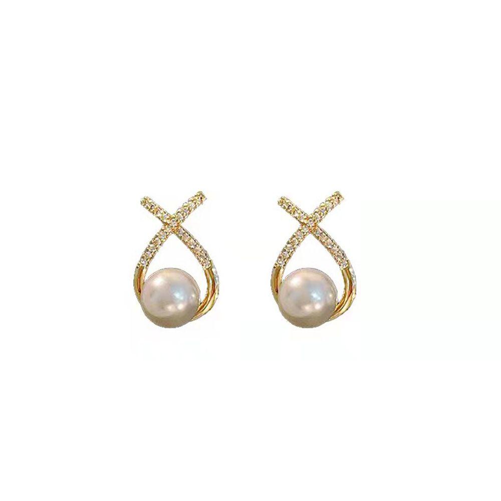 Needway Mutiara Menjuntai Anting-Anting Indah Hadiah Sederhana Salib Gadis Telinga Aksesoris Wanita Stud Earrings