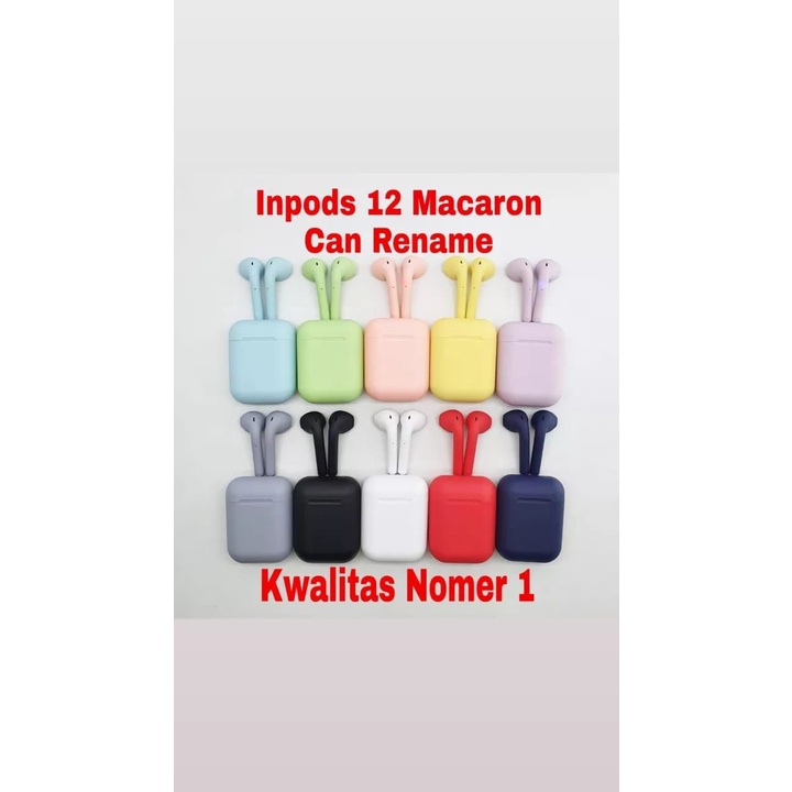 Inpods TWS i12 Macaron Colors Bluetooth Wireless Touch Earphone Handsfree High Premium Quality With Charger