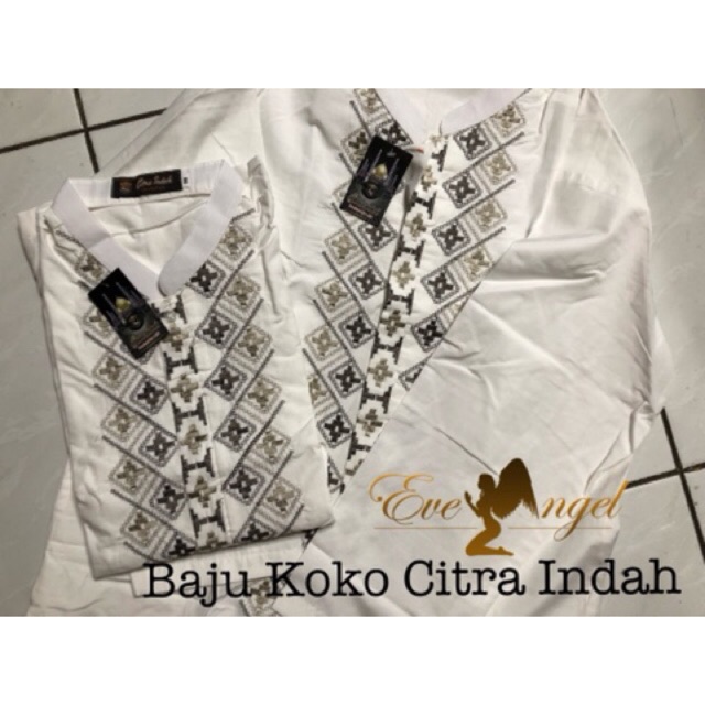 Citra Indah Baju Koko Putih Berkerah Tangan Panjang  Bahan katun Premium FULL BORDIR