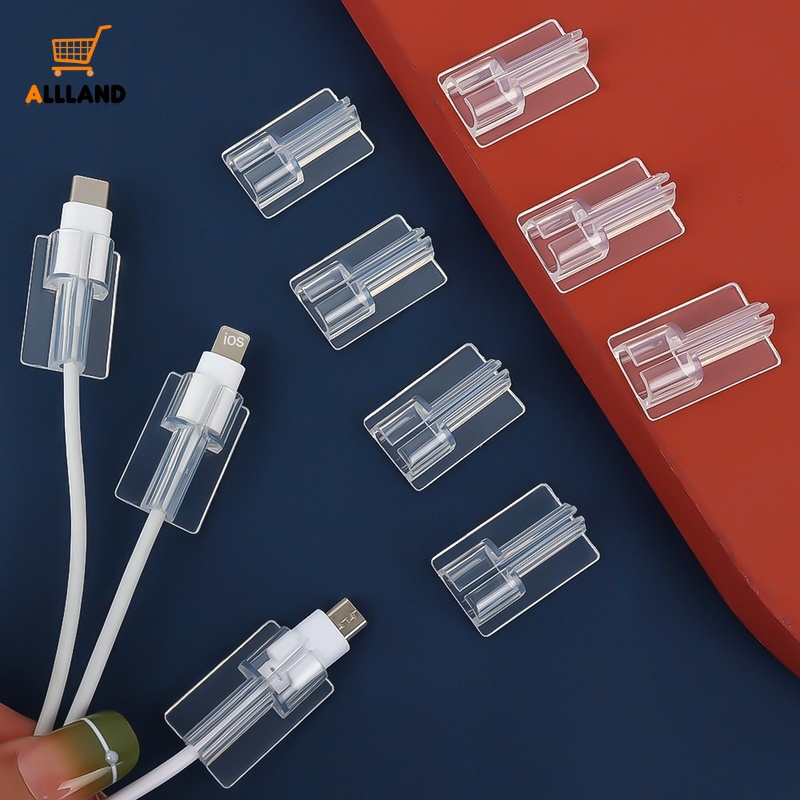 1 / 5Pcs Klem Organizer Kabel Charger Transparan Dengan Perekat Untuk Apple Iphone