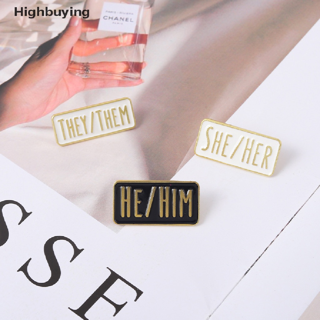 Hbid Bros Pin Enamel Desain SHE / HER Warna Hitam / Putih Aksesoris Wanita