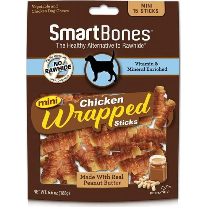 

SmartBones Chicken Wrap-Mini Sticks Peanut Butter 15 Pk - Snack Anjing