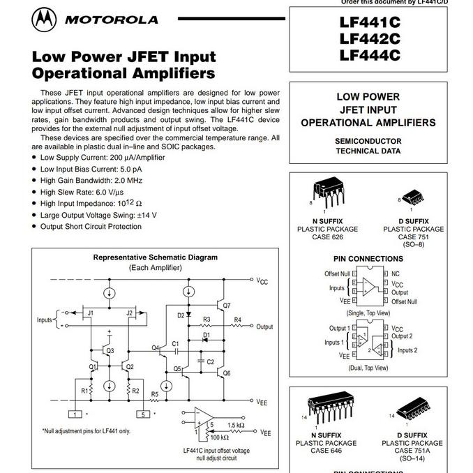 Motorola LF442 PDIP Low Power Dual JFET Opamp JEJ00 Ayo Beli