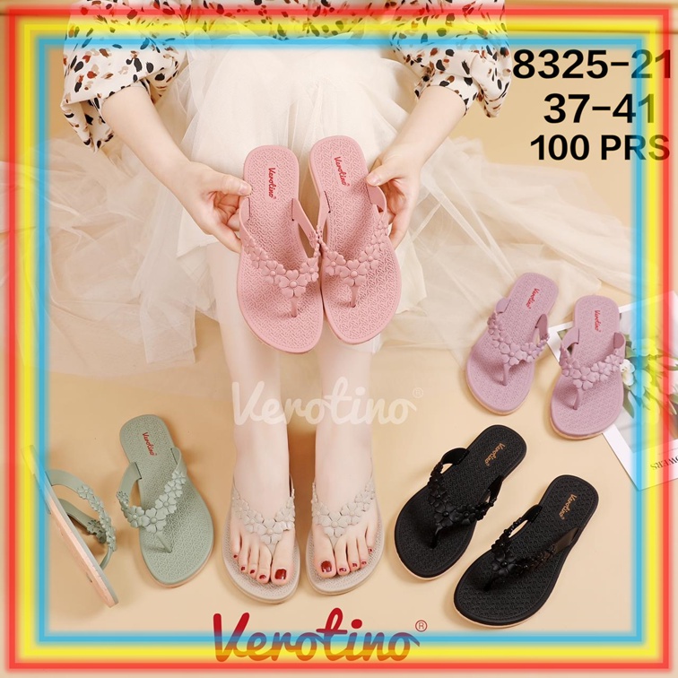 8325-21 Sandal Jepit Wanita Verotino Sendal Cewek Karet Tali Motif Bunga Glanzton