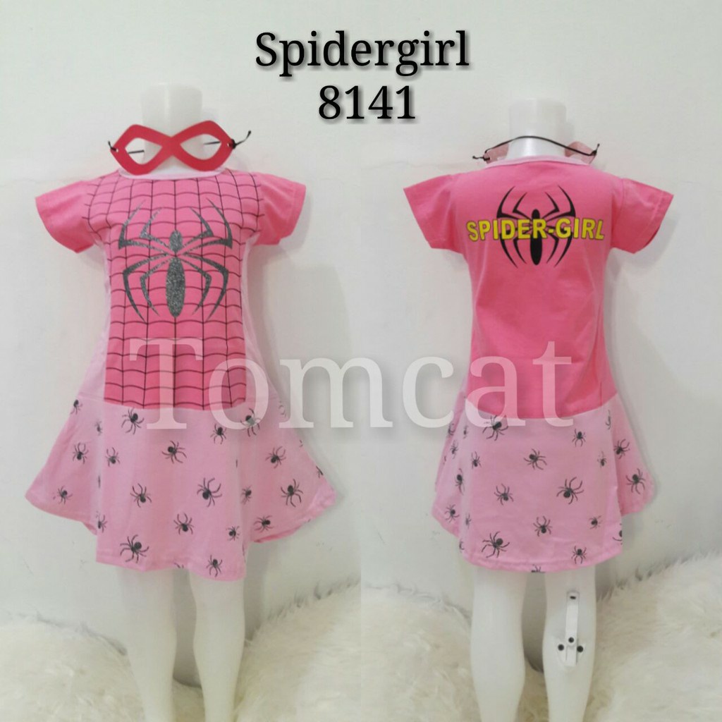 Setelan Baju Kostum Kaos Dress Spidergirl Anak Perempuan Cewek Umur 2 - 7 Tahun