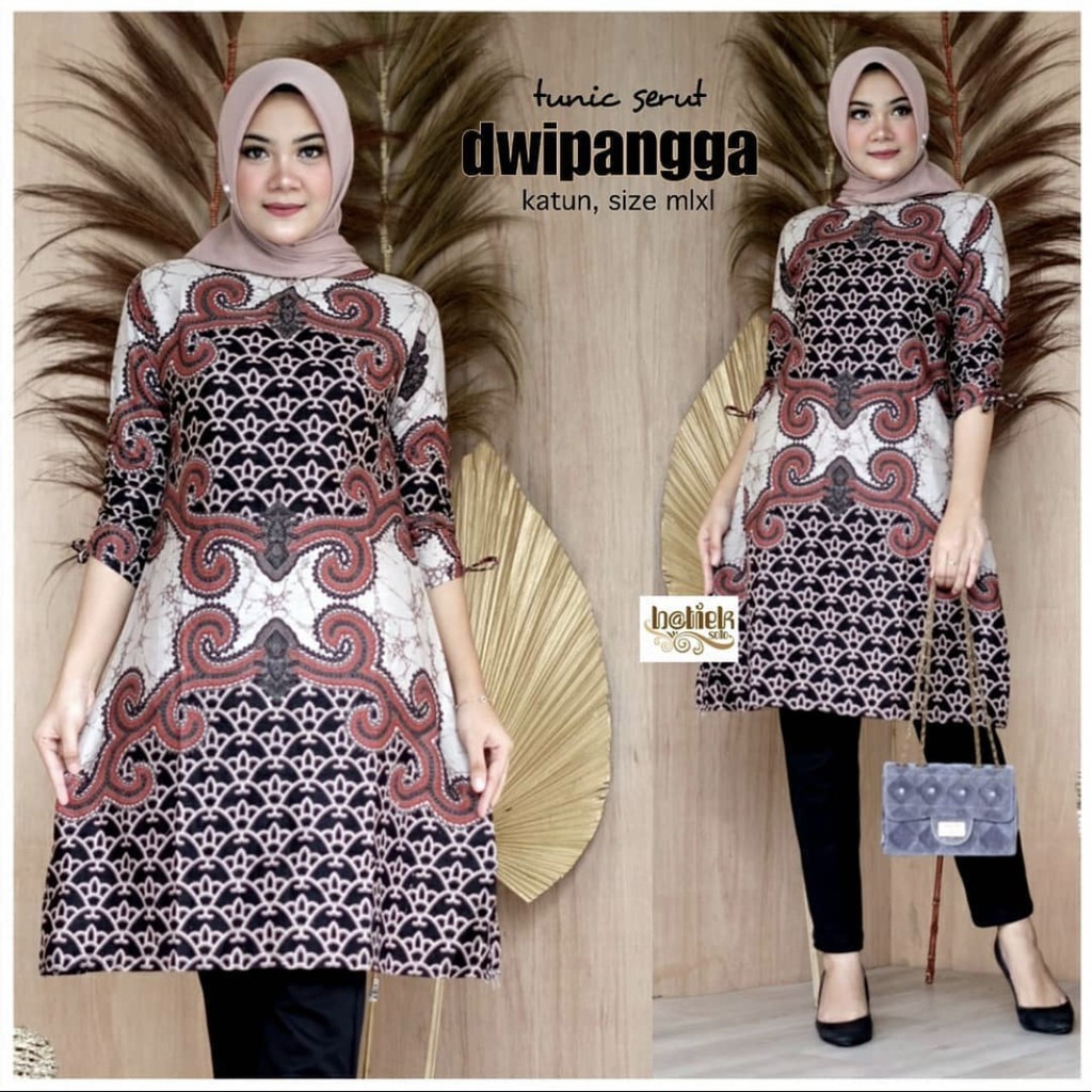 Tunik Serut Dwipangga Batik Sarimbit Modern Couple Tunik Midi Muslim Kantor Kerja Kondangan