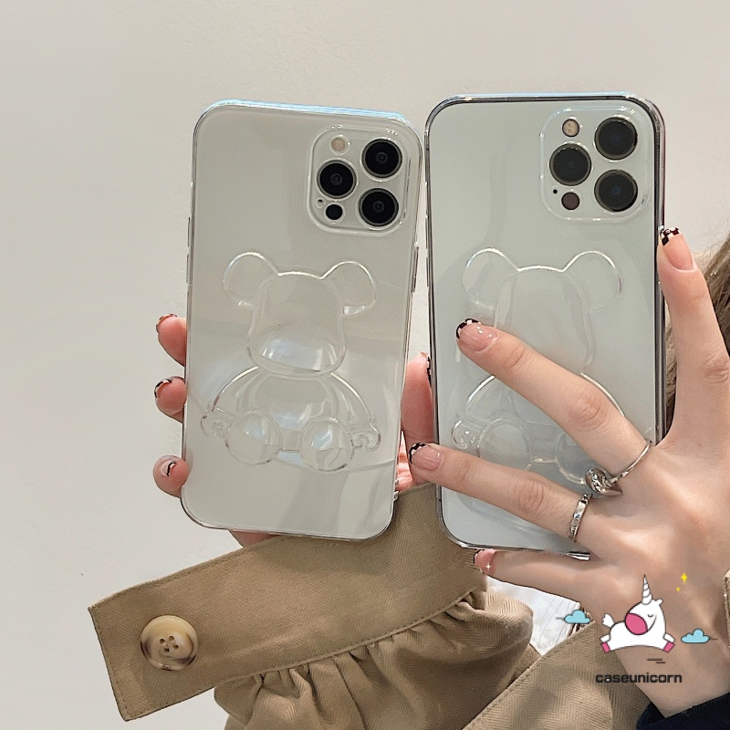 Soft Case TPU Transparan Motif Kartun Beruang 3D Untuk iPhone 11 12 13 14 Pro MAX XR 6 6s 7 8 14 Plus X XS MAX SE 2020