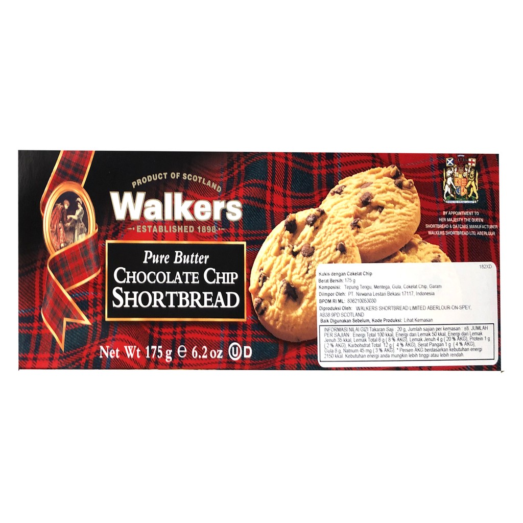 Walkers Pure Butter Chocolate Chip Almond 175gr Cokies Snack Walker