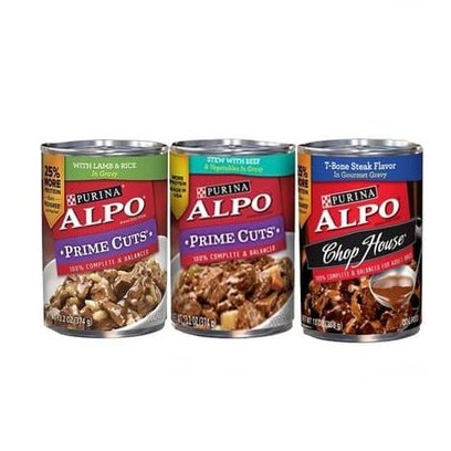 DOG FOOD/ MAKANAN ANJING KALENG - ALPO KALENG PRIME CUTS/CHOP HOUSE 374 GRAM - T BONE/LAMB & RICE