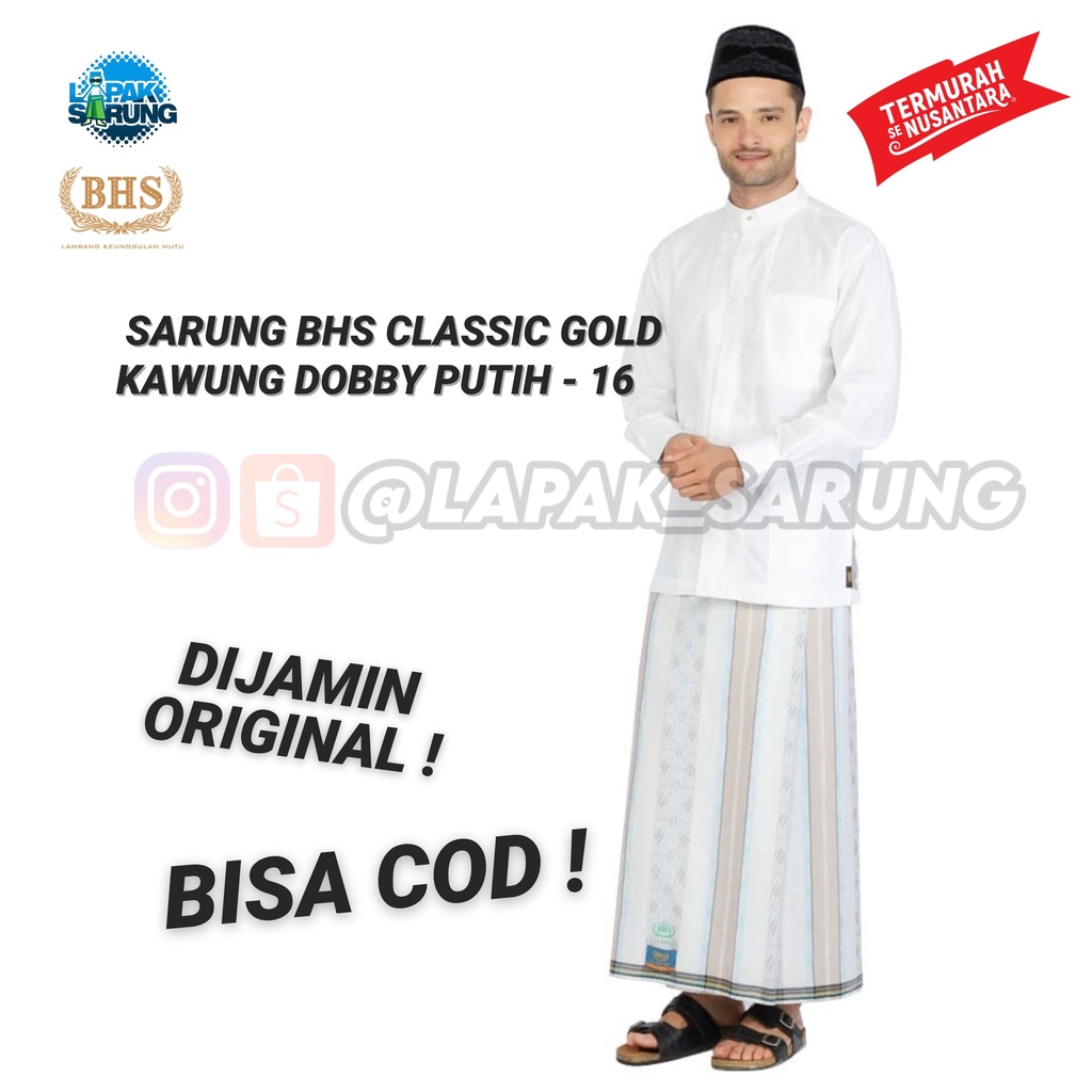 Sarung BHS Classic Gold Motif Kawung Dobby Putih - KWG DBY 016