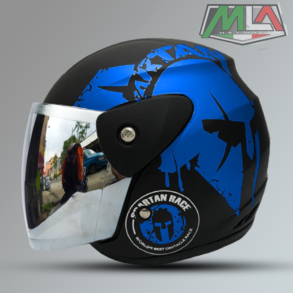 Helm Half Face Evo Inovation SNI Mirip Seperti Helm GM Motif Spartan Untuk Pria Dan Wanita Dewasa Cod - MLA HITAM DOF/SILVER