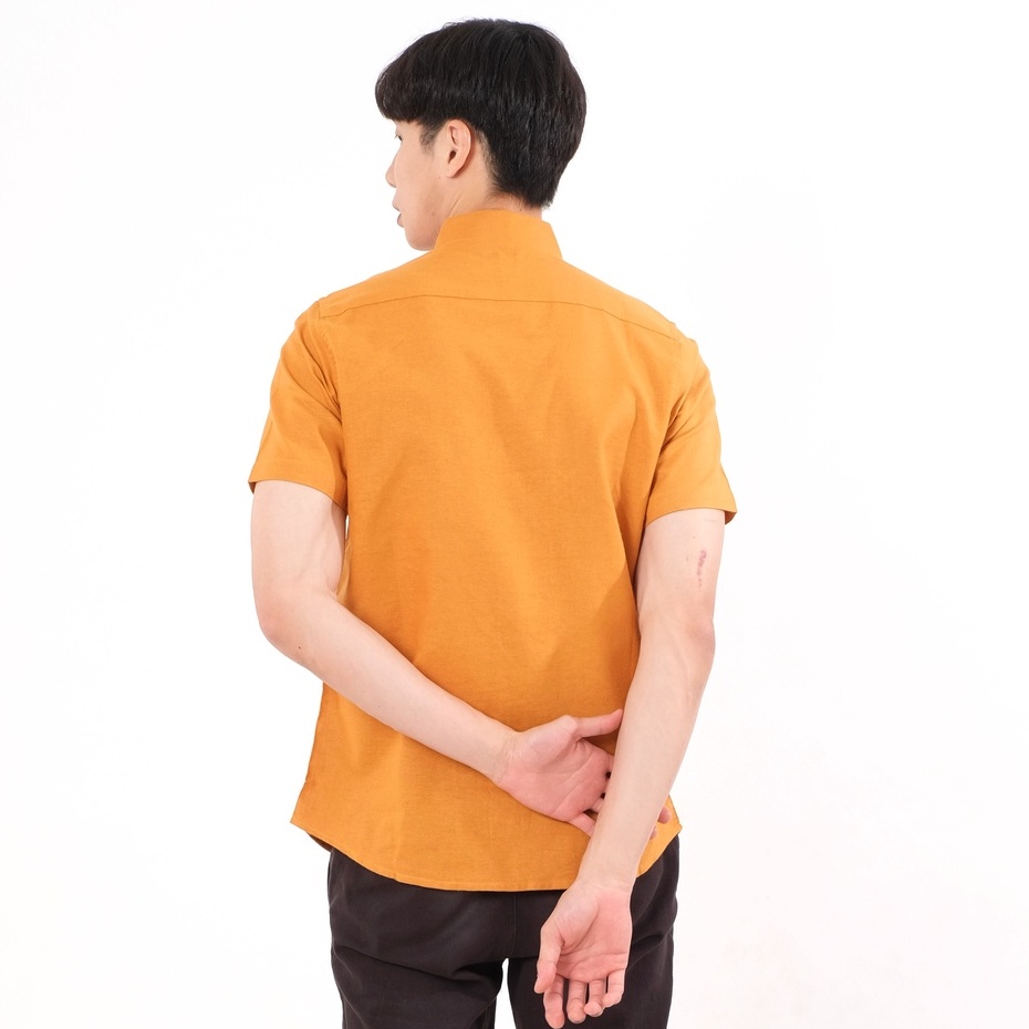 SANVANINA Kemeja Slim Fit Pria Mustard Polos | Short Basic Rami Mustrad E-1507G