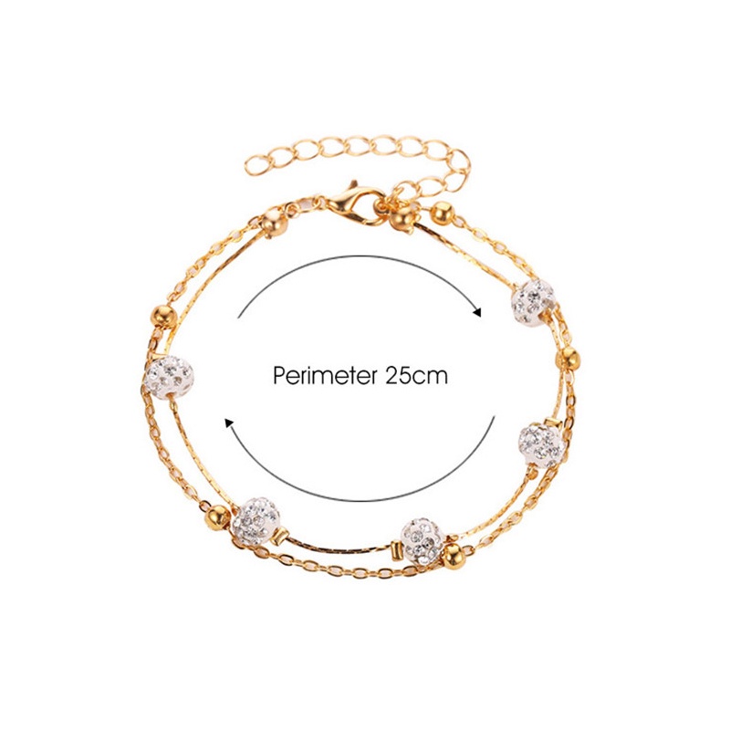 Gelang Kaki Double layer Adjustable Aksen Bola Berlian Kristal Gaya Boho Untuk Wanita