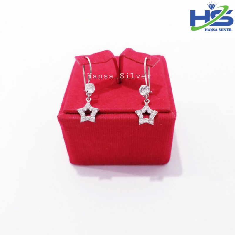 Anting Perak Asli Silver 925 Lapis Emas Putih Model Agogo Desi Permata Bulat Bintang Love Dan Kotak - Anting Wanita Anti Karat