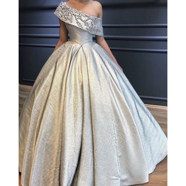 [NEW ARRIVAL] VENEZUELA JACQUARS EXCLUSIVE SHINING WEDDING DRESS BALL GOWN PER 0.5m HIGH QUALITY BAJU PESTA TERBAIK