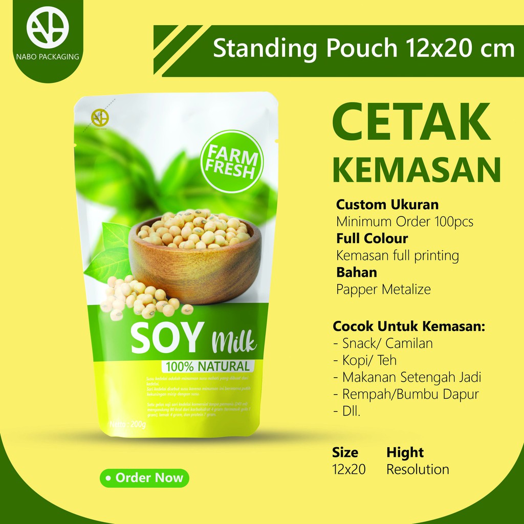 Cetak Kemasan Full Printing Satuan Standing Pouch  Makanan 12x20cm