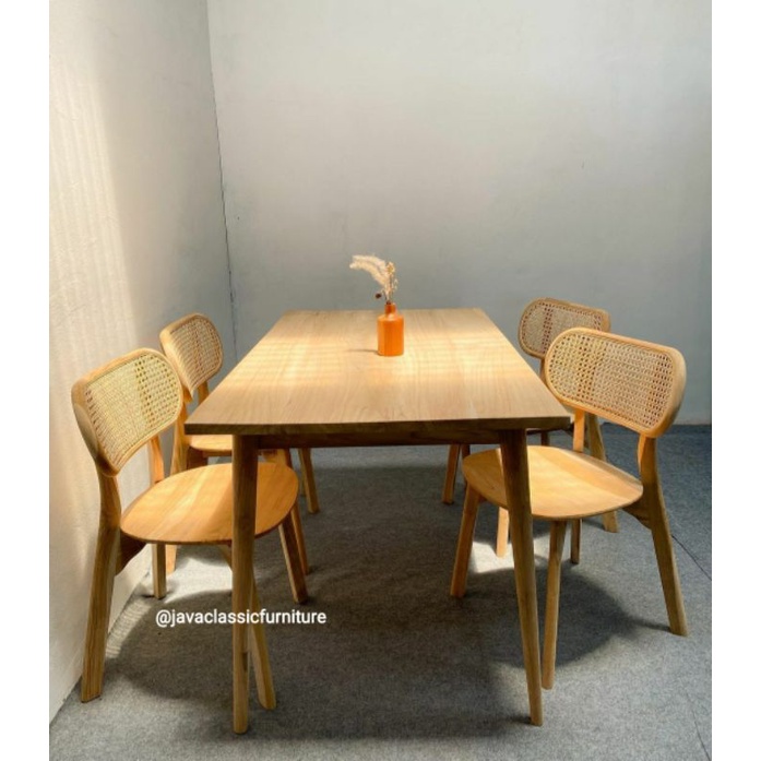 1 SET MEJA MAKAN KURSI ROTAN CAFE MINIMALIS VINTAGE DINNING CHAIR KITCHEN BAHAN KAYU JATI TPK GRADE A FURNITURE MEUBEL JEPARA-4