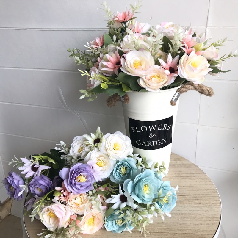 BUNGA TANGKAI MAWAR ALBA - rose peony daisy putih biru ungu salem bunga artificial palsu