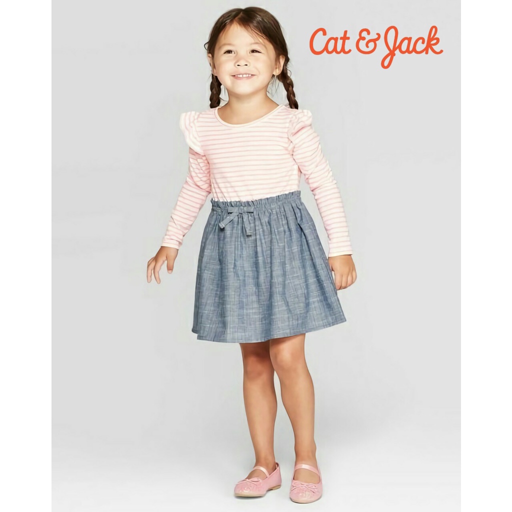 Dress Anak Perempuan Cat & Jack Place Velvet - Pink Stripe Navy
