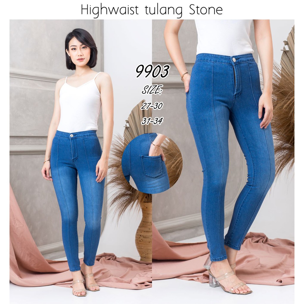 7C-G CELANA JEANS PREMIUM HIGHWAIST TULANG BIRU JEANS /PINGGANG TINGGI JEANS /STREACH /27 - 34