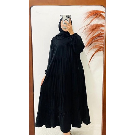 pakaian wanita | midi polos dress susun