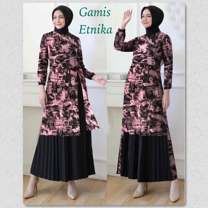 GAMIS MUSLIM PLISKET MOTIP/ SETROK/ FASHION MUSLIM