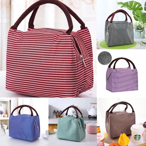 Mikusoo Tas Cooler Bag Motif Salur Tahan Dingin Dan Panas Lunch Bag