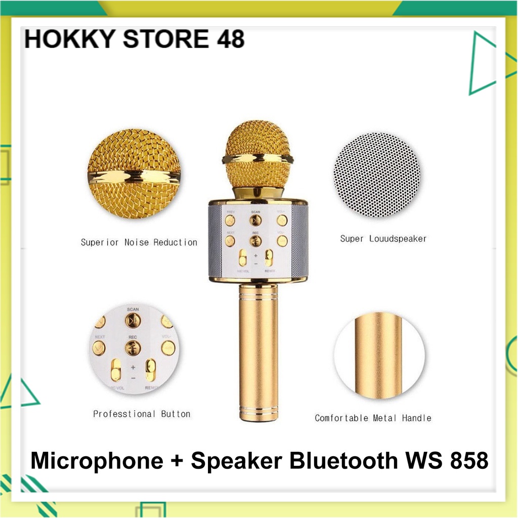 Microphone WS858 Karaoke Mic Bluetooth Speaker Mike ws 858 Mikropon Blutut karaoke wireless Sepiker 