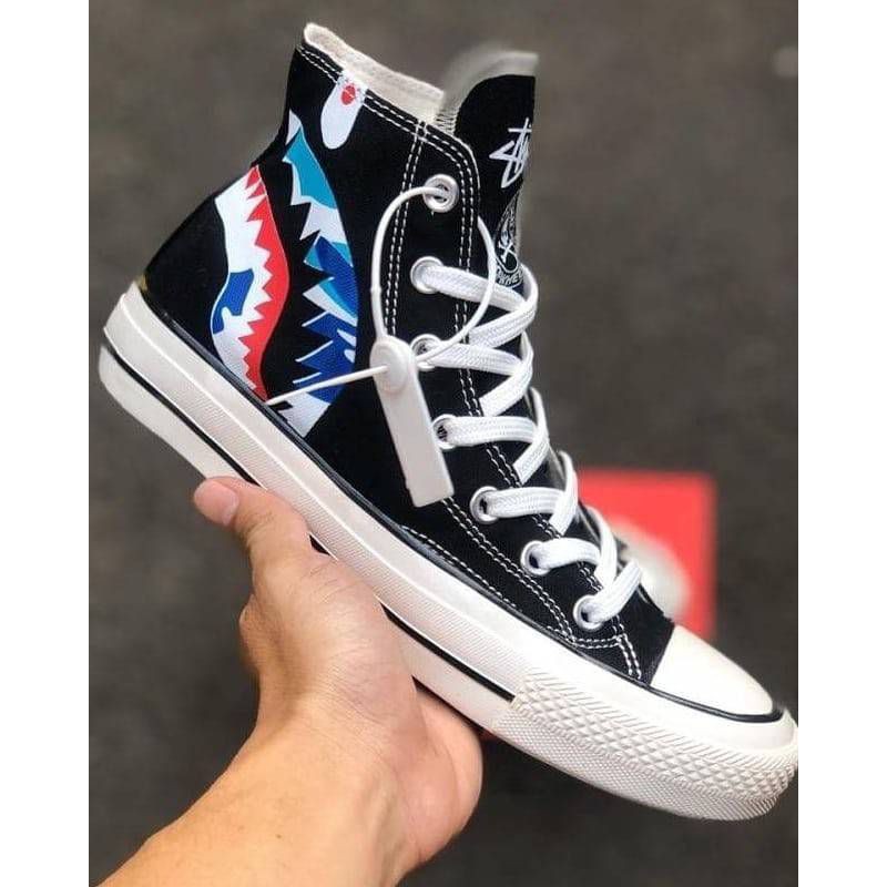 CONVERSE BAPE HIGH Hitam Fasion Laki Laki Sepatu Casual Laki Laki