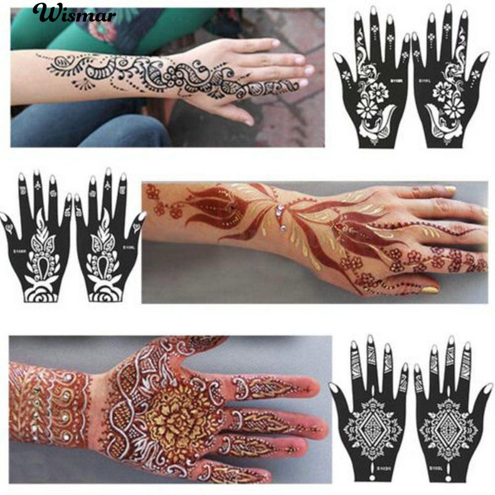 India Henna Temporary Tattoo Stencil Kit Man Wanita Tangan Tubuh