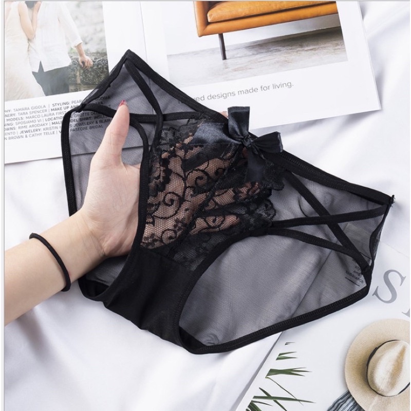 Cd wanita celana dalam Brokat Renda Halus Modis Cd underwear HITAM Transparan wanita