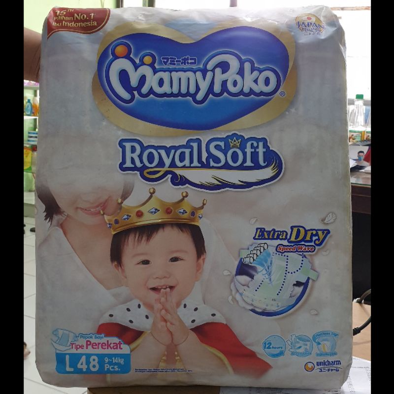 Pampers/Popok Bayi Mamypoko Royal Soft Extra Dry Tipe Perekat Uk L 48 pcs