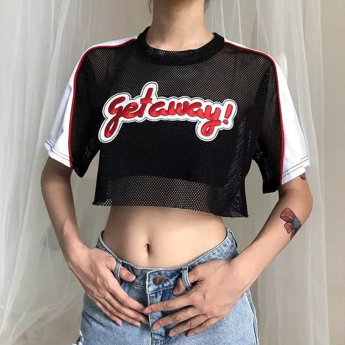CFS Sexy Mesh Crop Top Lisa Transparan Getaway Baju Kpop Dance Blackpink