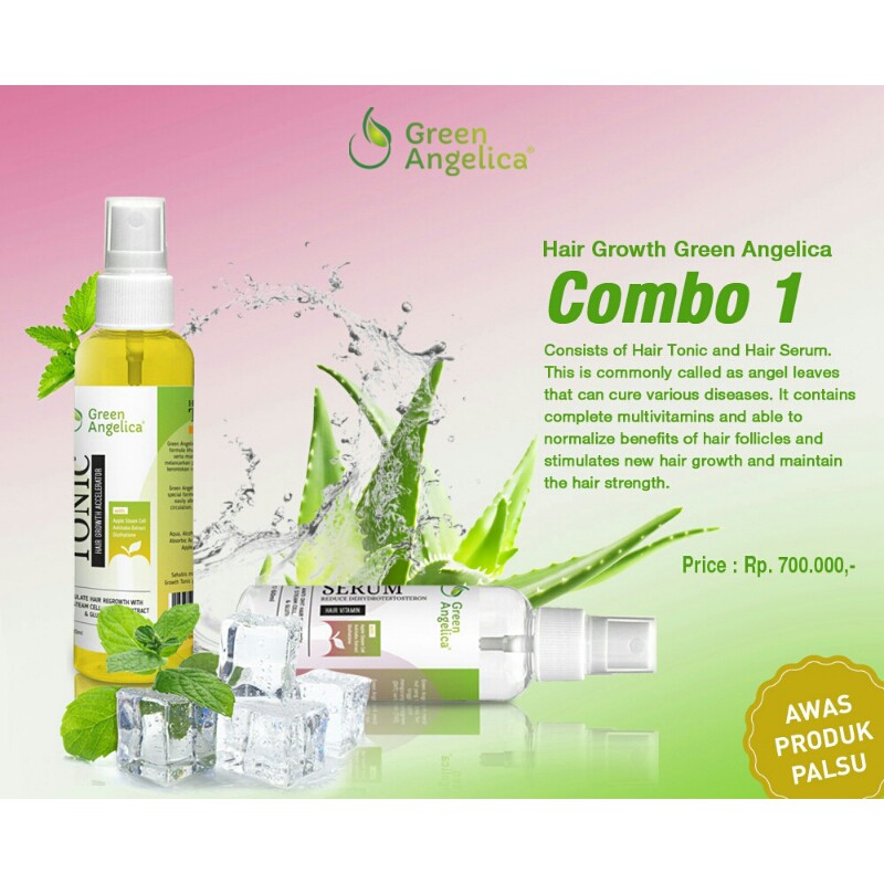 Paket Penyubur Rambut Green Angelica COMBO 1 (Hairtonic + Hair Serum) Perawatan Rambut Rontok