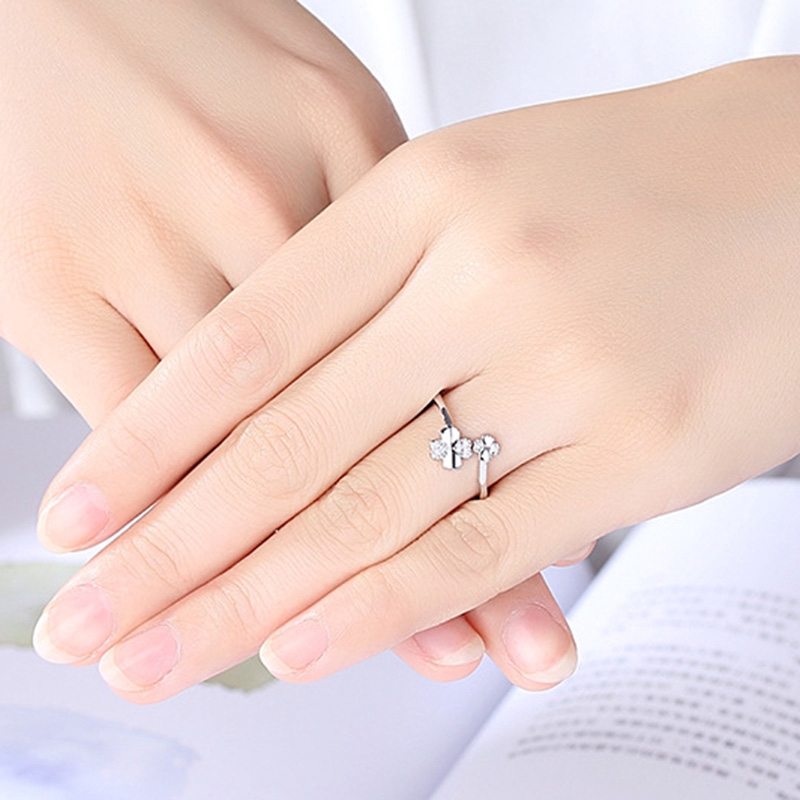 Cincin Model Terbuka Desain Daun Semanggi 4 Kelopak untuk Wanita Opening Finger Ring