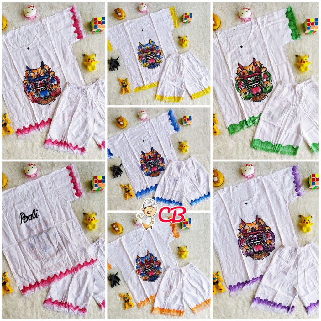 SETELAN BARONG ANAK PUTIH LUKIS RAYON BALI/BAJU BARONG ANAK PUTIH LUKIS RAYON BALI