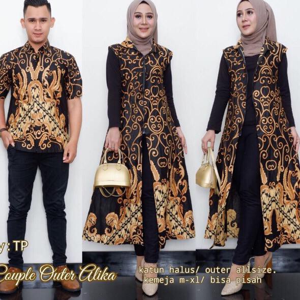 Menarik.. Batik Couple Outer alika longcardi long cardigan oter longvest seragam cardigan Couple ali