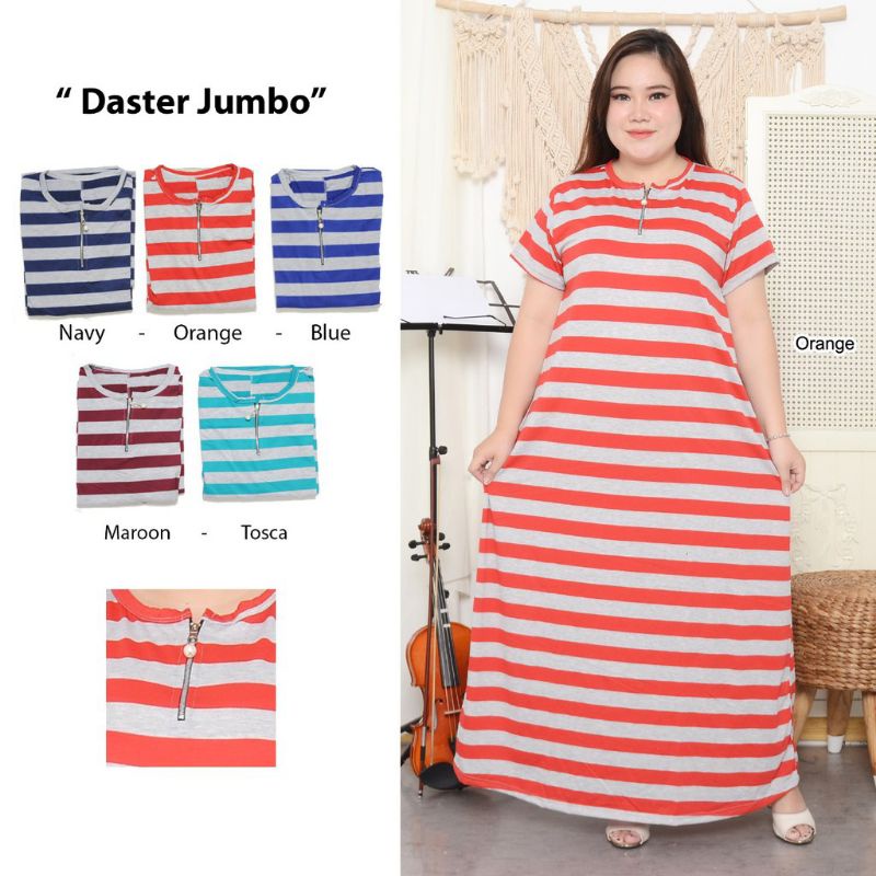 Daster Jumbo/ Daster Panjang Salur Besar (Real Pick) Daster Panjang Salur Sleting Mutiara Terbaru XL