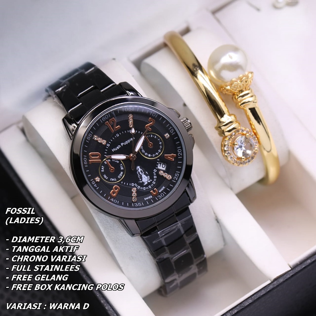 JAM TANGAN ANALOG WANITA FASHION RANTAI TANGGAL AKTIF FREE GELANG