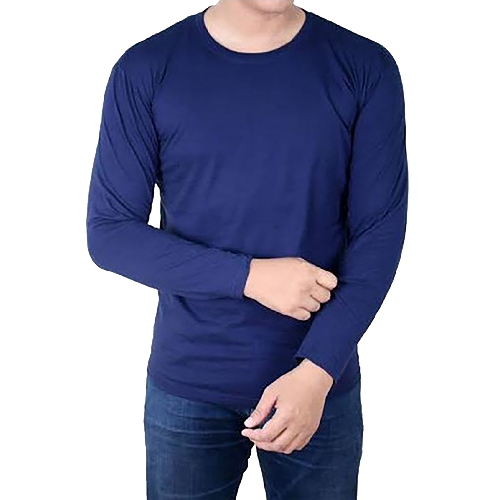 Baju Kaos Polos Lengan Panjang Longsleeve Cotton Combed BIRU DONGKER atau NAVY