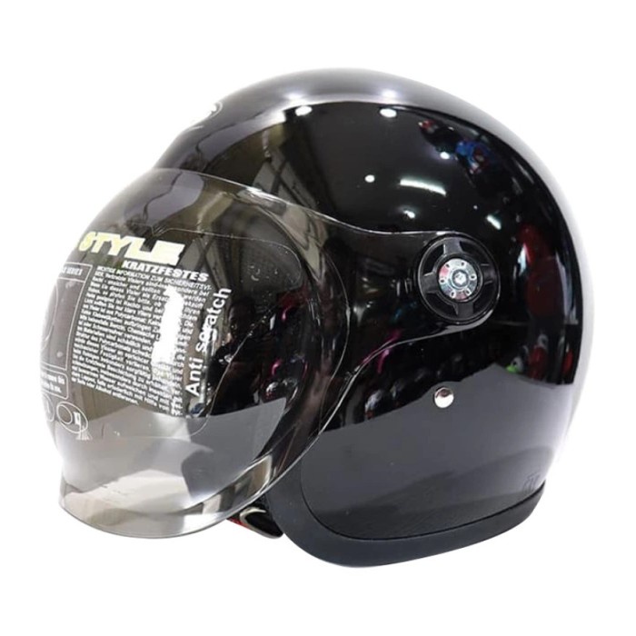 HIU Vigo Solid Helm Retro Half Face - Black Glossy [All Size]