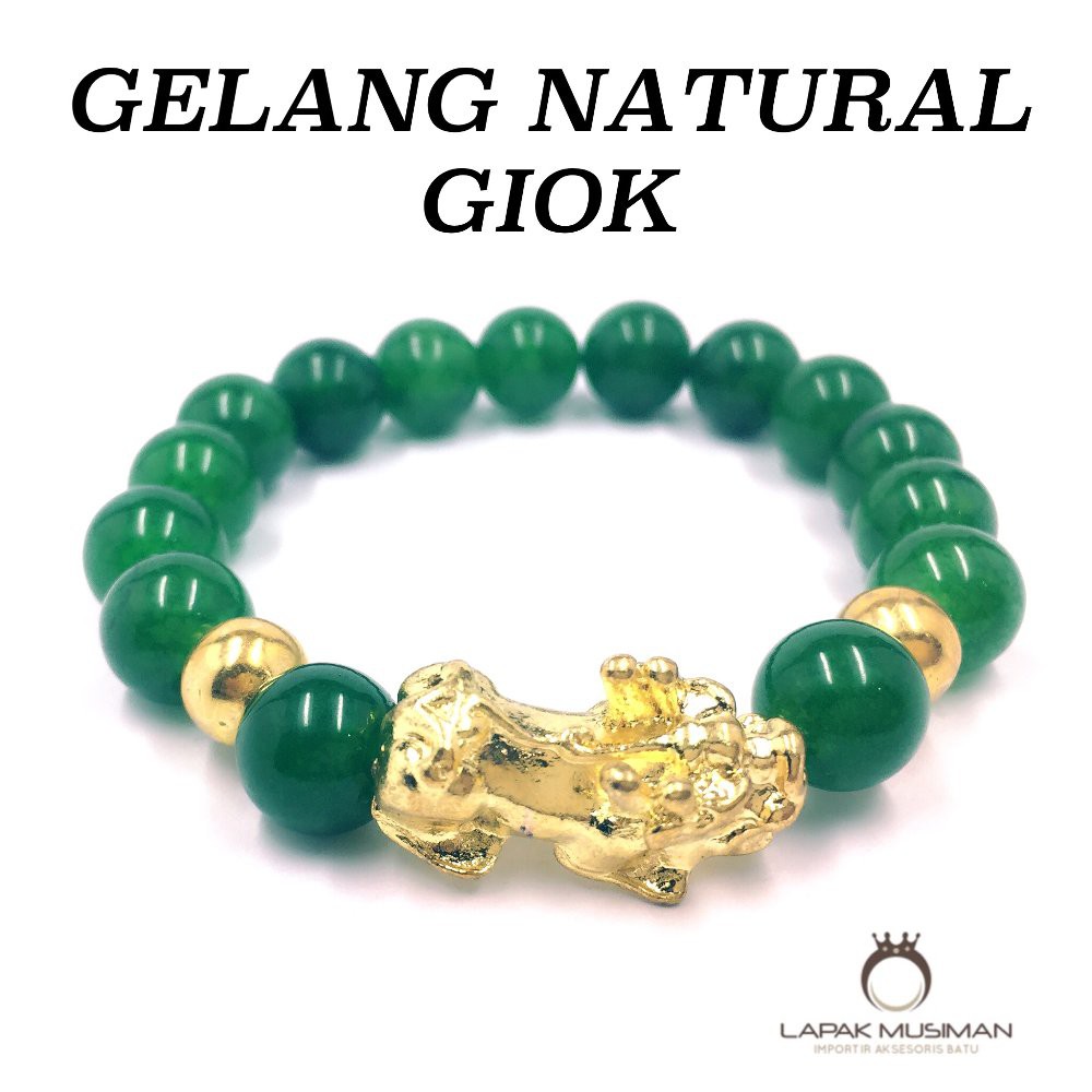 [Bayar di Tempat] GELANG BATU GIOK NATURAL MANAU MOTIF QILIN